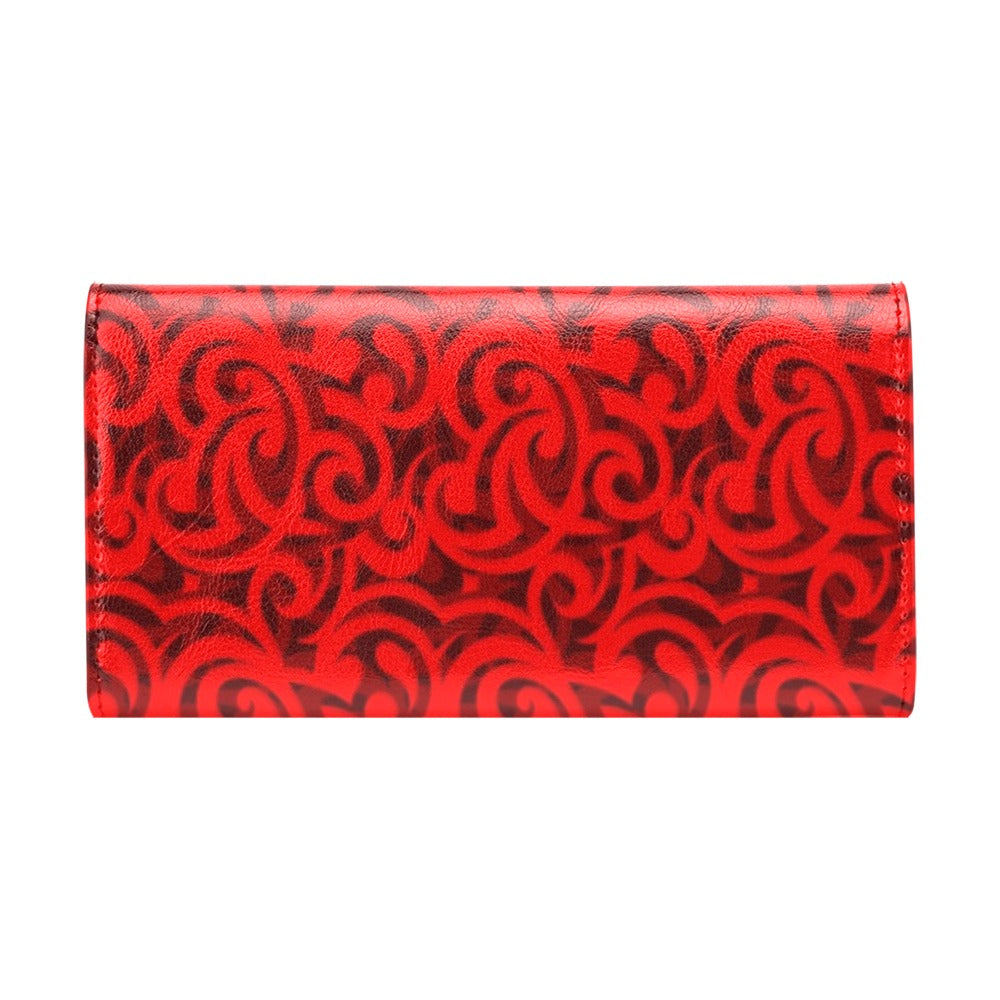 Maori Red Themed Design Print Women's Trifold Wallet