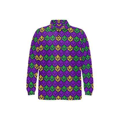 Mardi Gras Pattern Print Design 02 Long Sleeve Polo Shirt For Men's