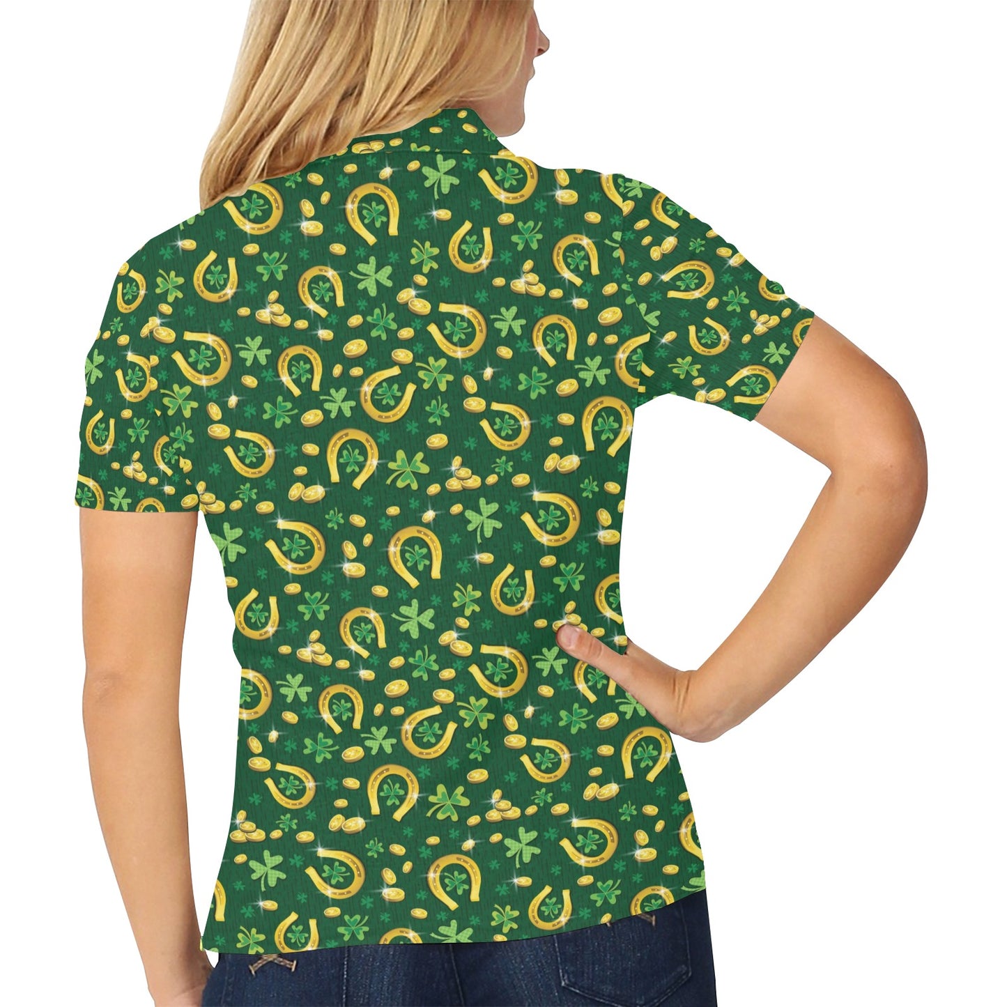 Shamrock Horse Shoes Saint Patrick's Day Print Design LKS307 Women's Polo Shirt