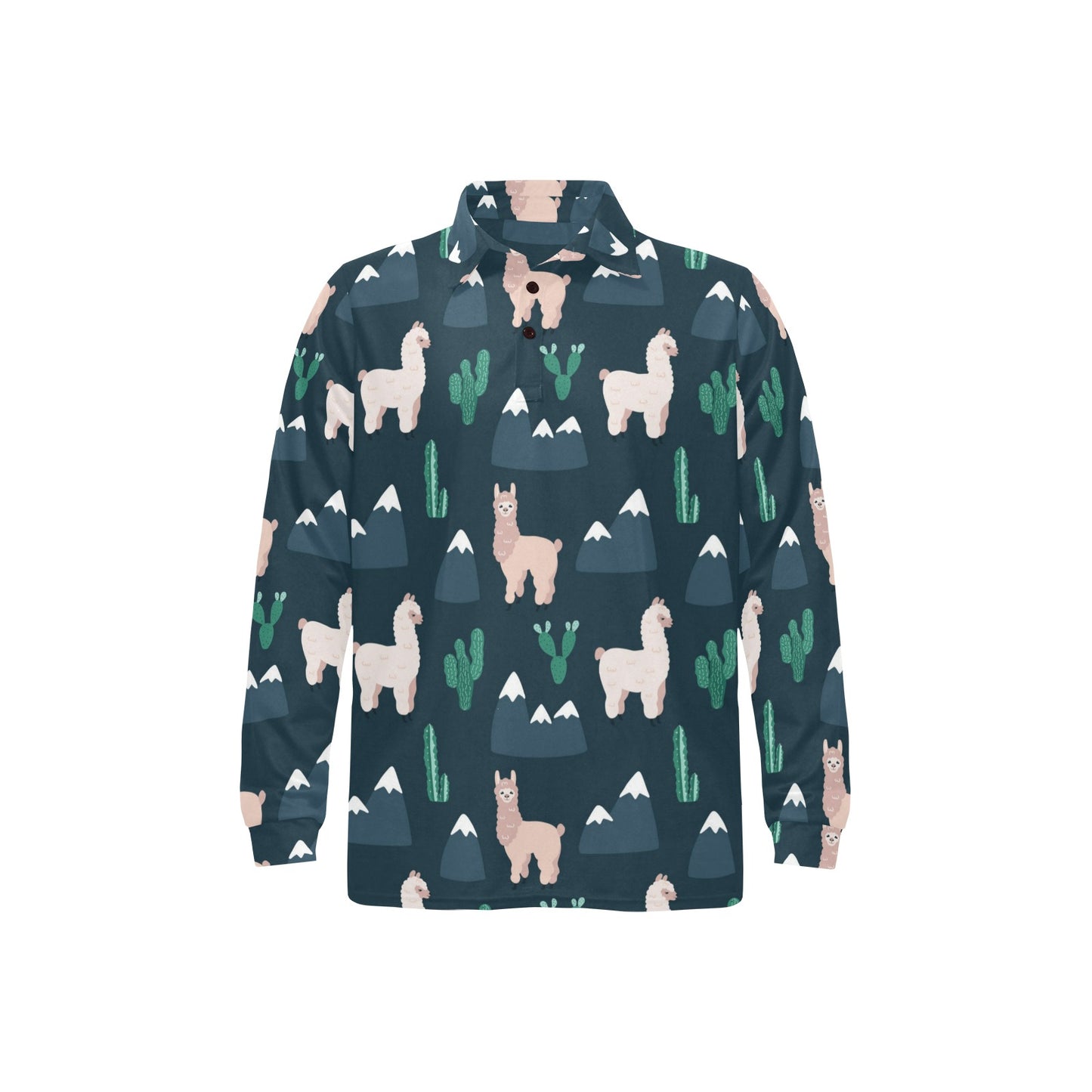 Llama Pattern Print Design 06 Long Sleeve Polo Shirt For Men's