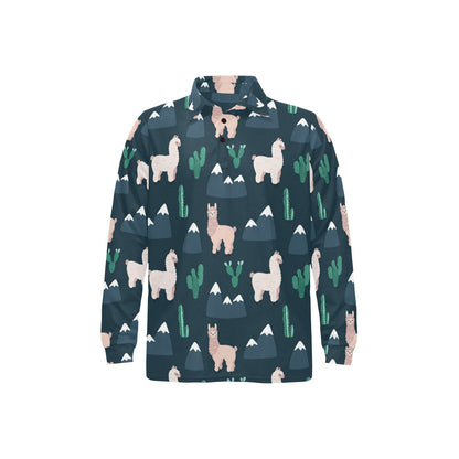 Llama Pattern Print Design 06 Long Sleeve Polo Shirt For Men's