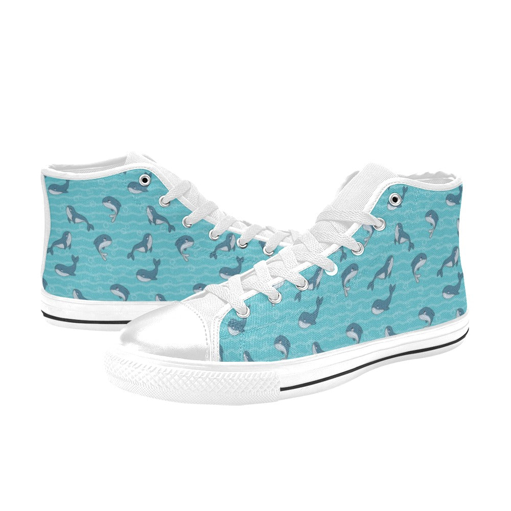 Whale Print Design LKS303 Men's High Top Canvas Shoes