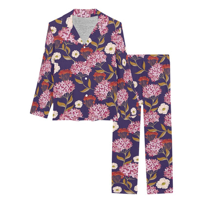 Hydrangea Pattern Print Design HD010 Women's Long Pajama Set
