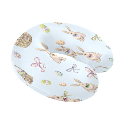 Rabbit Easter Eggs Pattern Print Design 03 U-Shaped Travel Neck Pillow