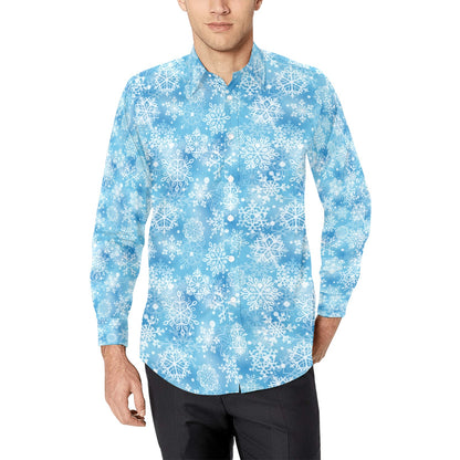 Snowflake Blue Print Design LKS301 Men's Long Sleeve Dress Shirt