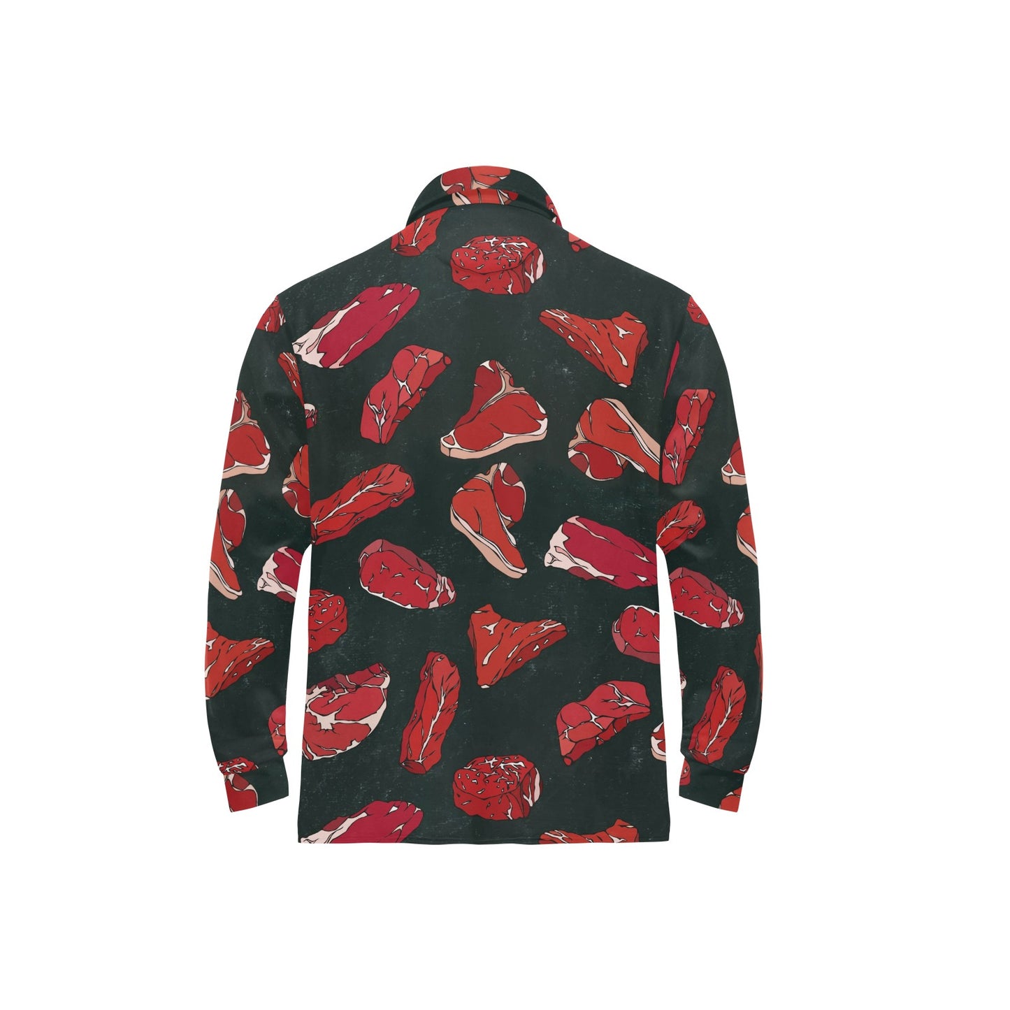 Meat Pattern Print Design 01 Long Sleeve Polo Shirt For Men's