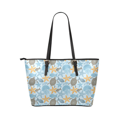 Polynesian Jellyfish Turtle Print Leather Tote Bag