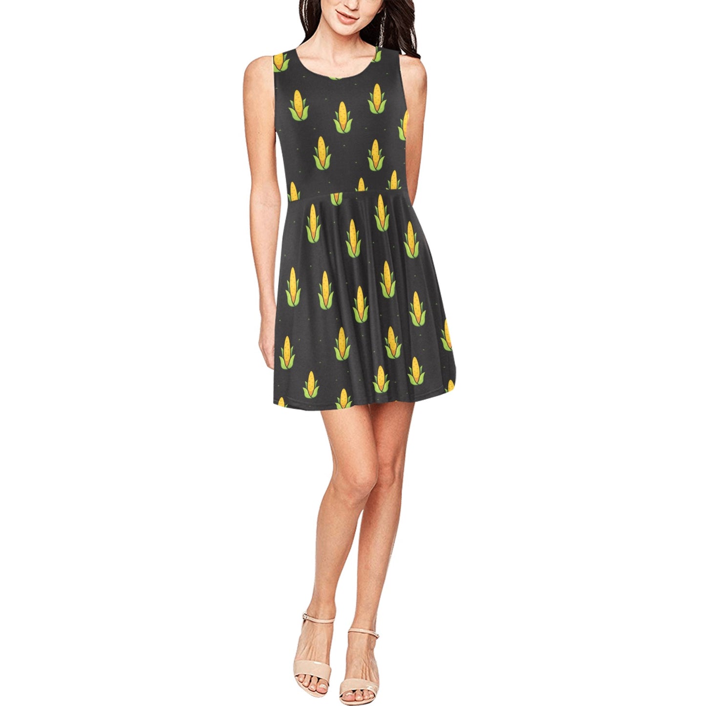 Corn Pattern Print Design 04 Sleeveless Dress