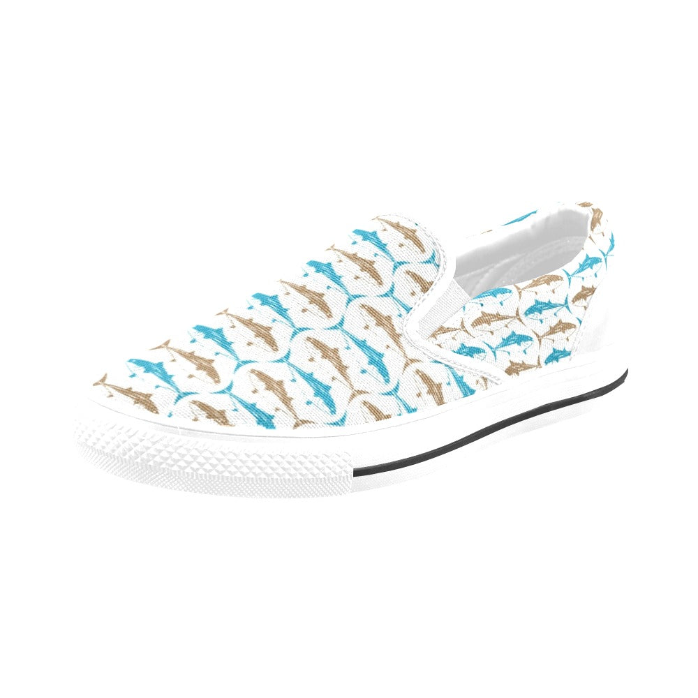 Tuna Fish Print Design LKS301 White Slip Ons Canvas Women's Shoes