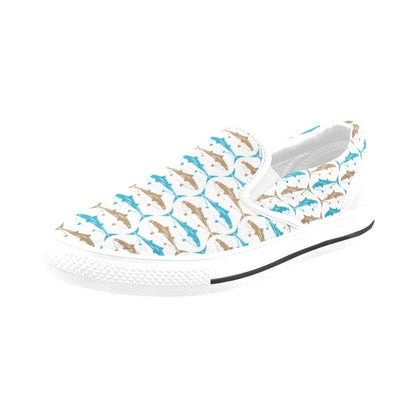 Tuna Fish Print Design LKS301 White Slip Ons Canvas Women's Shoes