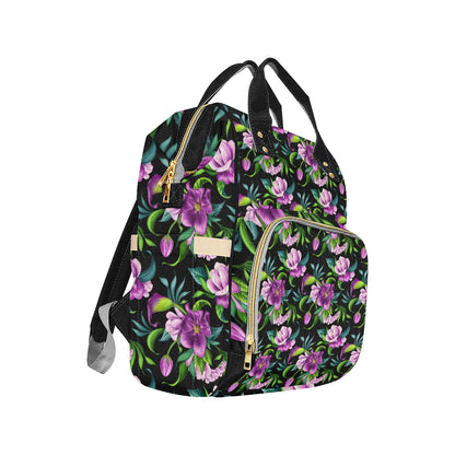 Bright Purple Floral Pattern Diaper Bag Backpack