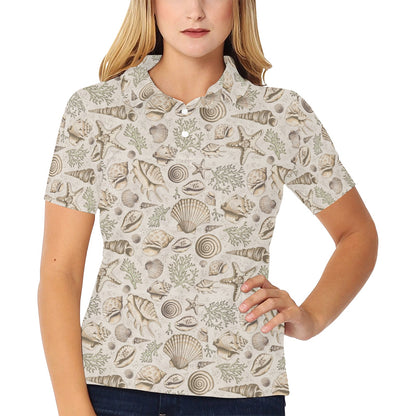 Seashell Print Design LKS304 Women's Polo Shirt