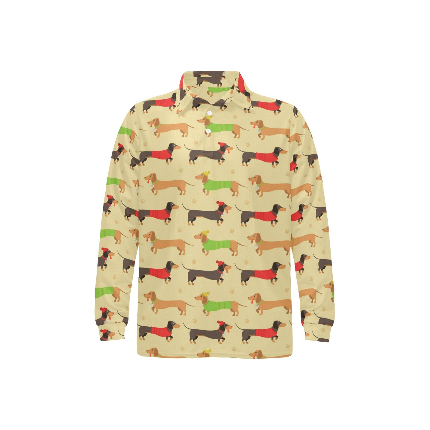 Dachshund Pattern Print Design 06 Long Sleeve Polo Shirt For Men's