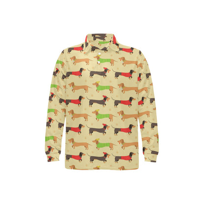 Dachshund Pattern Print Design 06 Long Sleeve Polo Shirt For Men's