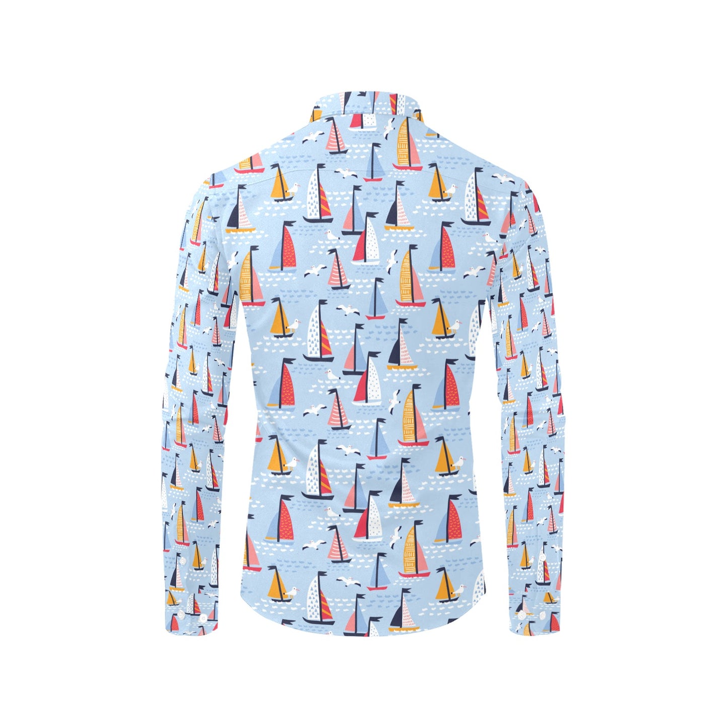 Sailboat Print Design LKS304 Men's Long Sleeve Dress Shirt
