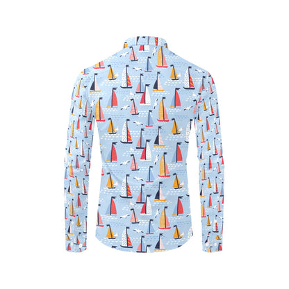 Sailboat Print Design LKS304 Men's Long Sleeve Dress Shirt
