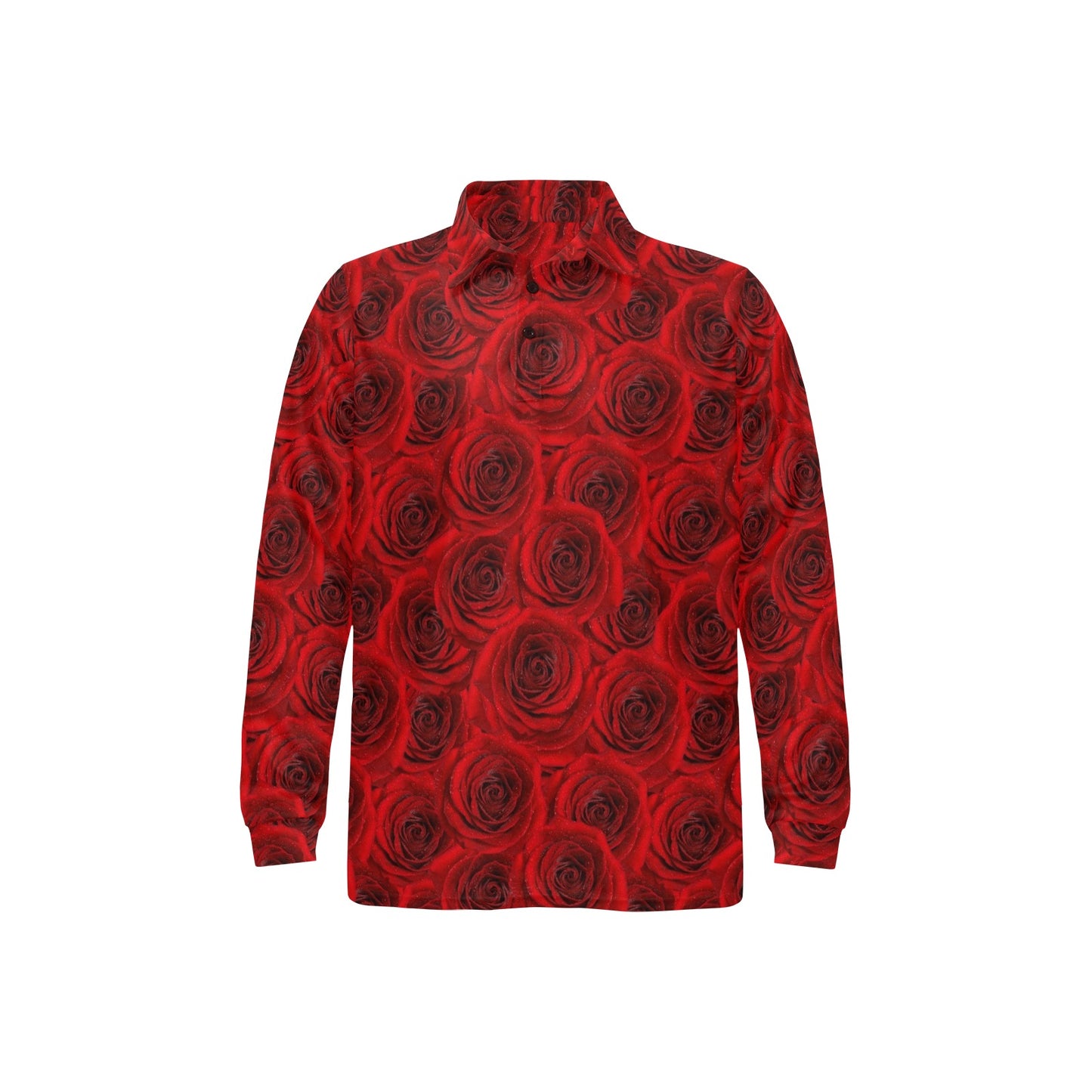 Rose Red Pattern Print Design RO04 Long Sleeve Polo Shirt For Men's