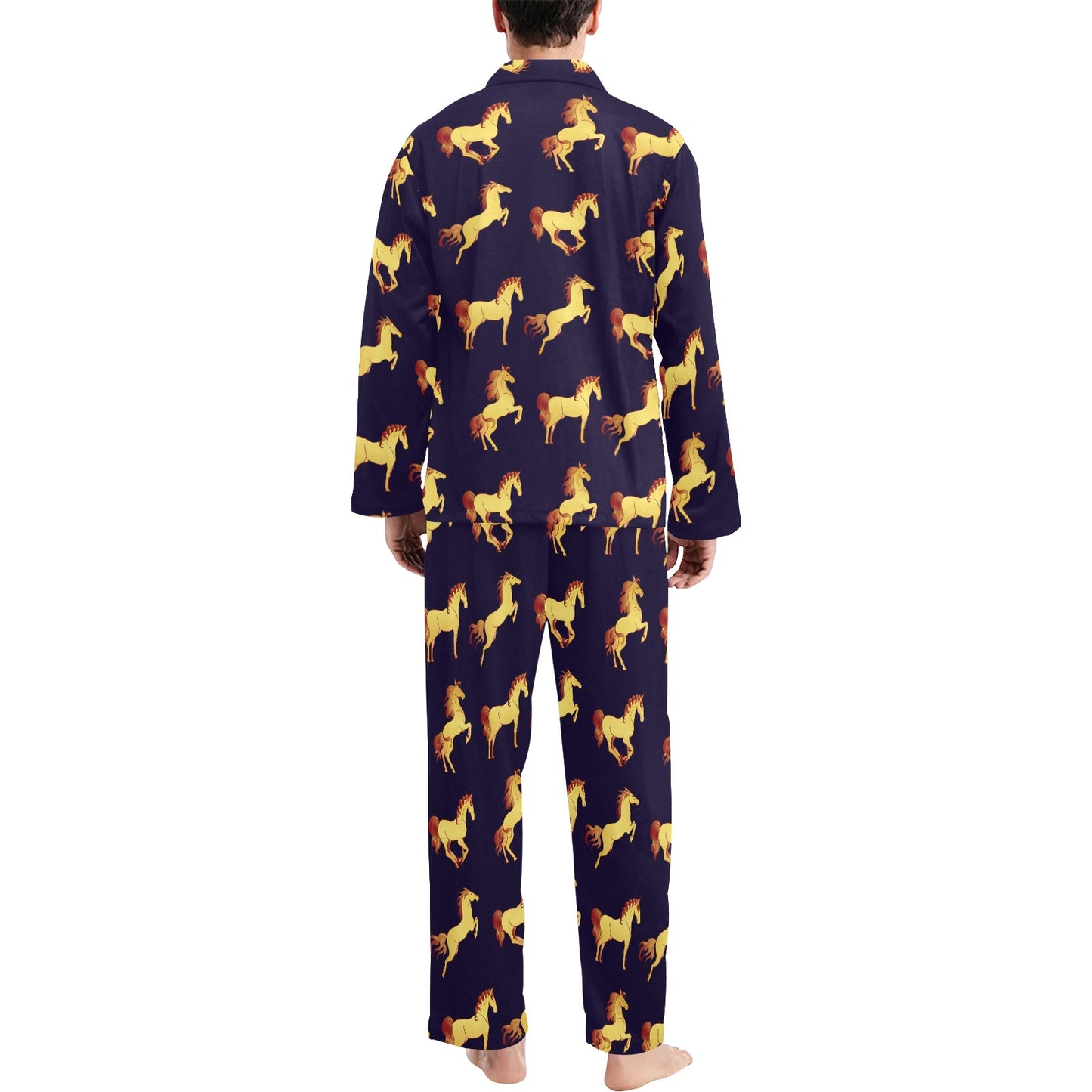 Gold Horse Pattern Men's Long Pajama Set