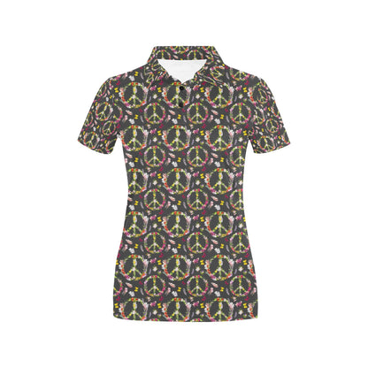 Peace Sign flowers Design Print Women's Polo Shirt