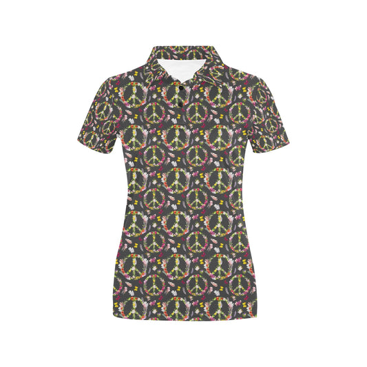 Peace Sign flowers Design Print Women's Polo Shirt