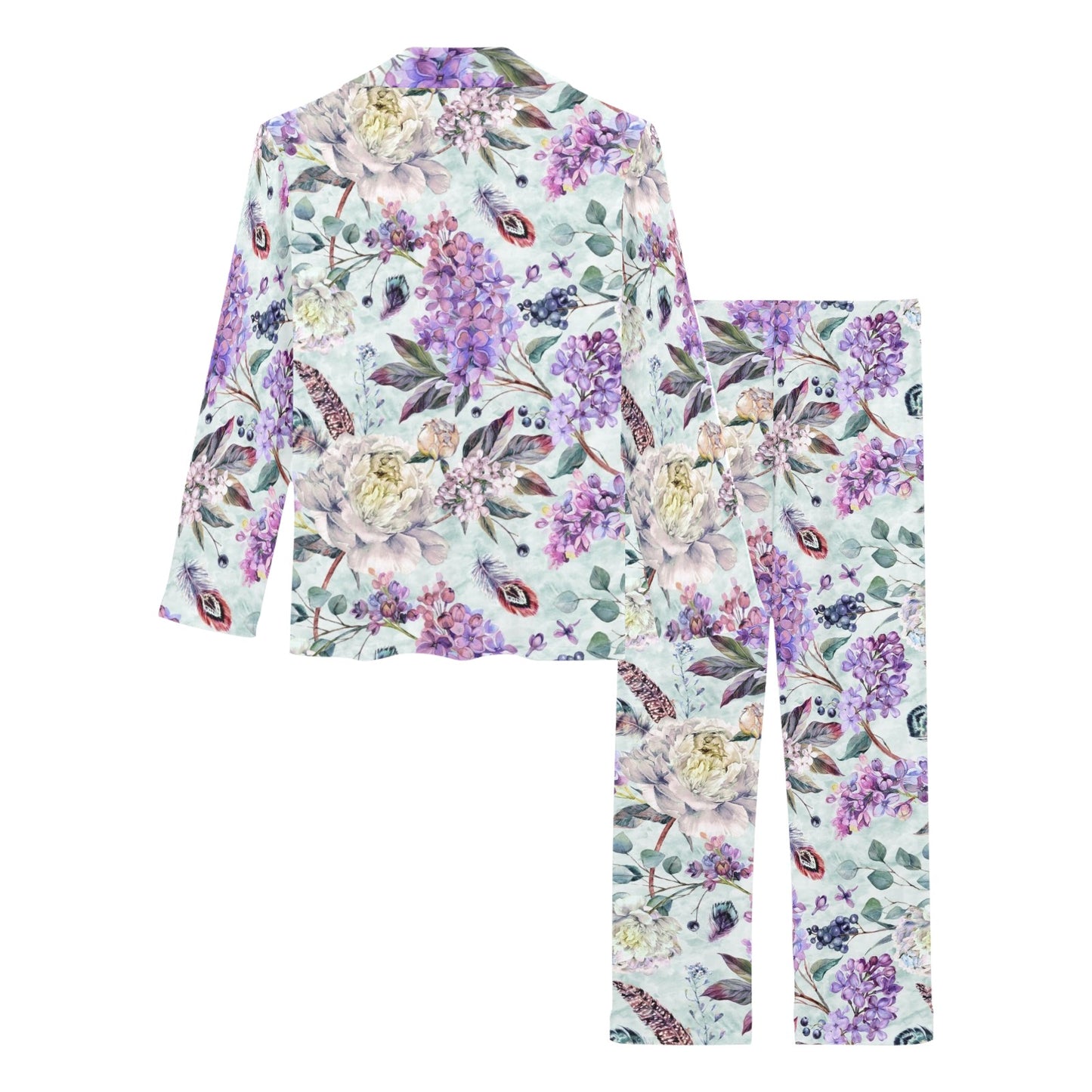 Lilac Pattern Print Design LI06 Women's Long Pajama Set