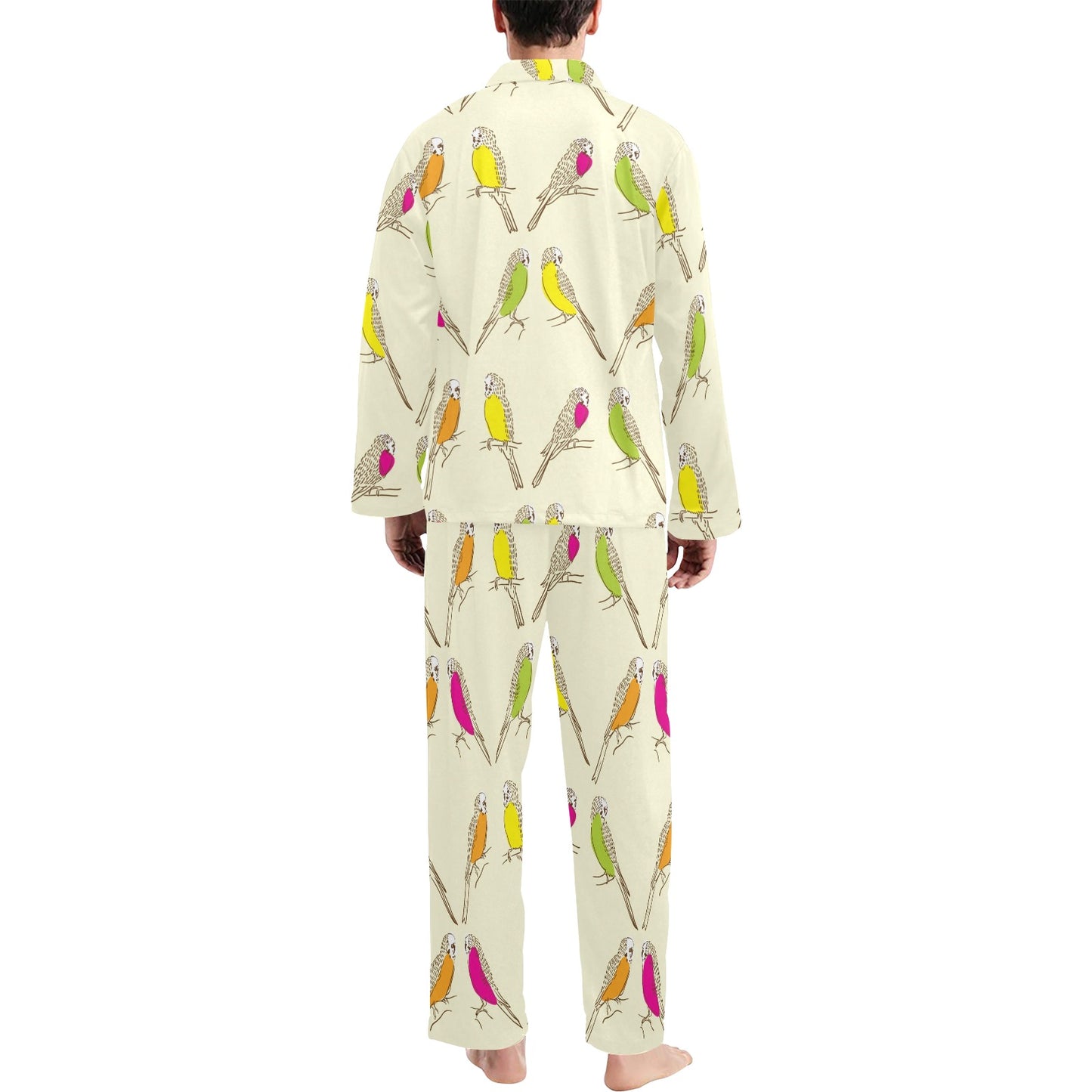Parakeet Pattern Print Design A01 Men's Long Pajama Set