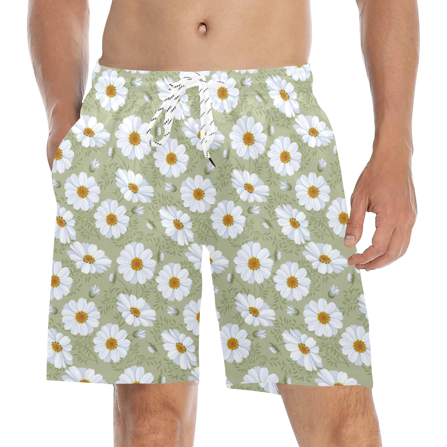 Daisy Yellow Print Pattern Men's Swim Trunks Beach Shorts