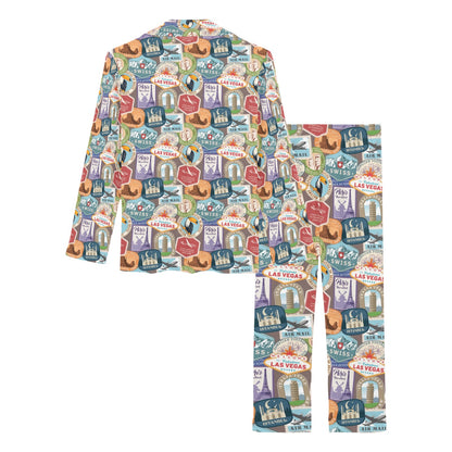 Travel Stamp Print Design LKS301 Women's Long Pajama Set