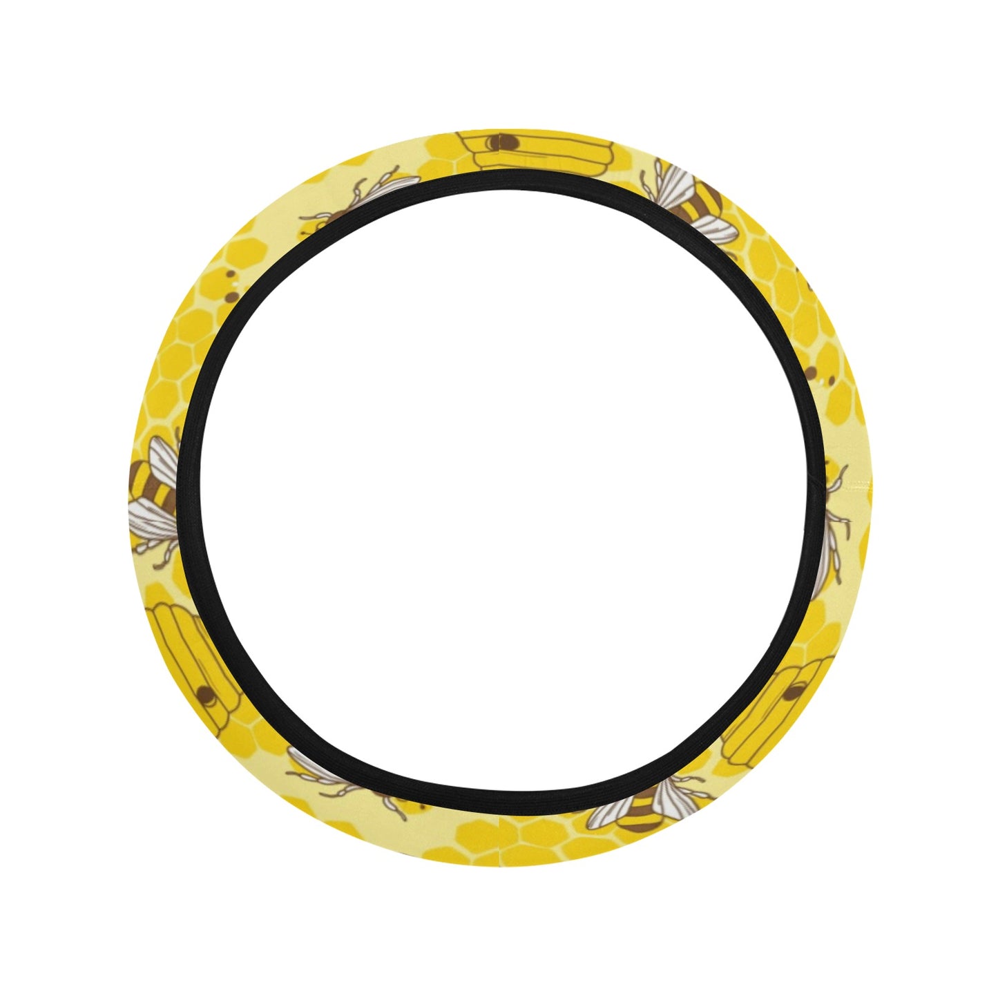 Bee With Honeycomb Print Design LKS302 Steering Wheel Cover with Elastic Edge