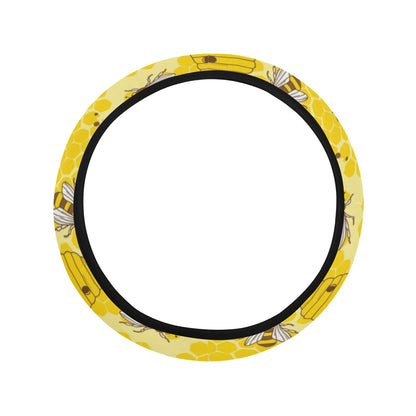 Bee With Honeycomb Print Design LKS302 Steering Wheel Cover with Elastic Edge