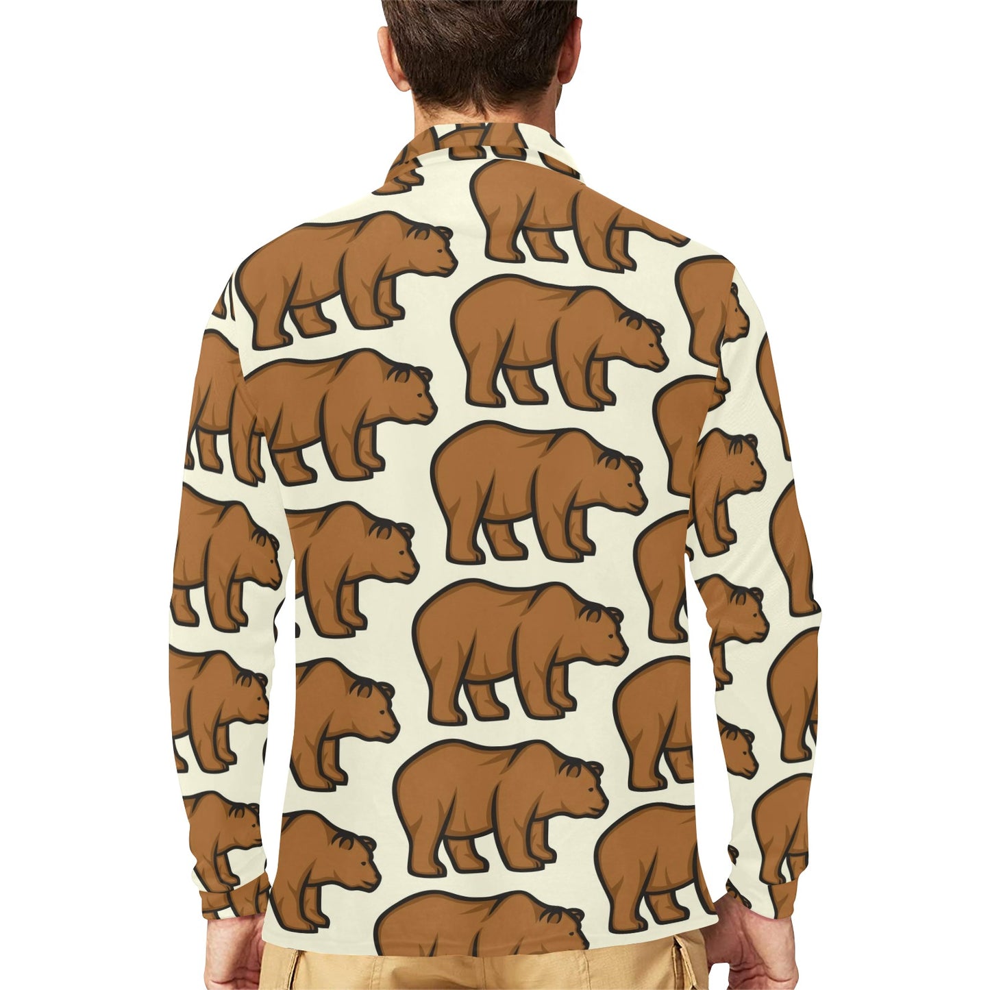 Bear Pattern Print Design BE05 Long Sleeve Polo Shirt For Men's