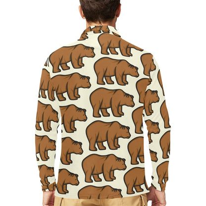 Bear Pattern Print Design BE05 Long Sleeve Polo Shirt For Men's