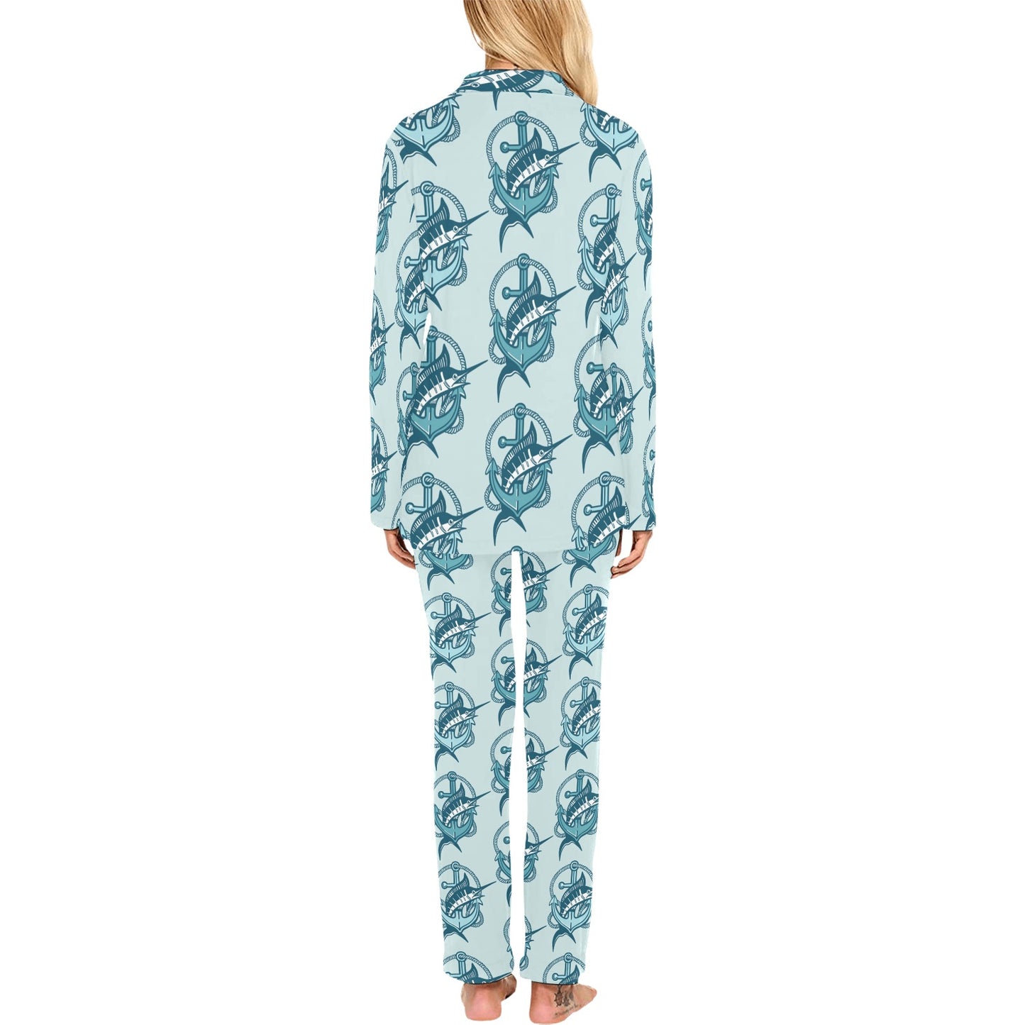 Swordfish Pattern Print Design 03 Women's Long Pajama Set