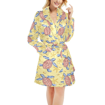 Sea Turtle Pattern Print Design T06 Women's Fleece Robe