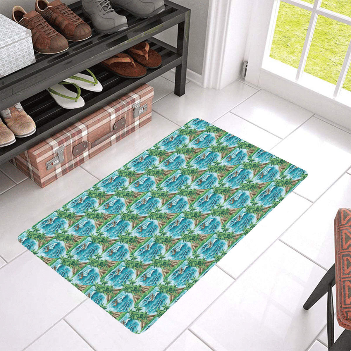 Palm Tree Hawaiian Themed Design Print Rubber Doormat