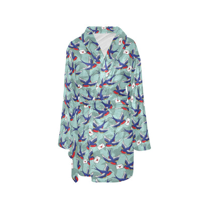 Swallow Bird Pattern Print Design 02 Women's Fleece Robe