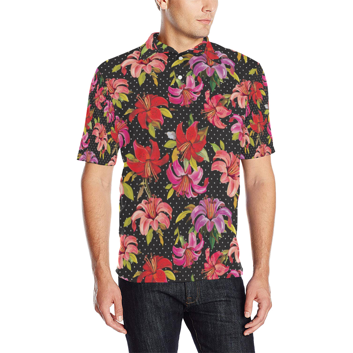 Lily Pattern Print Design LY012 Men Polo Shirt