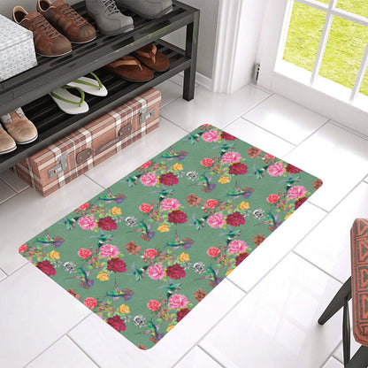 Hummingbird with Rose Themed Print Rubber Doormat