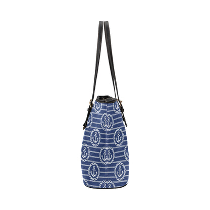 Anchor Stripe Pattern Leather Tote Bag