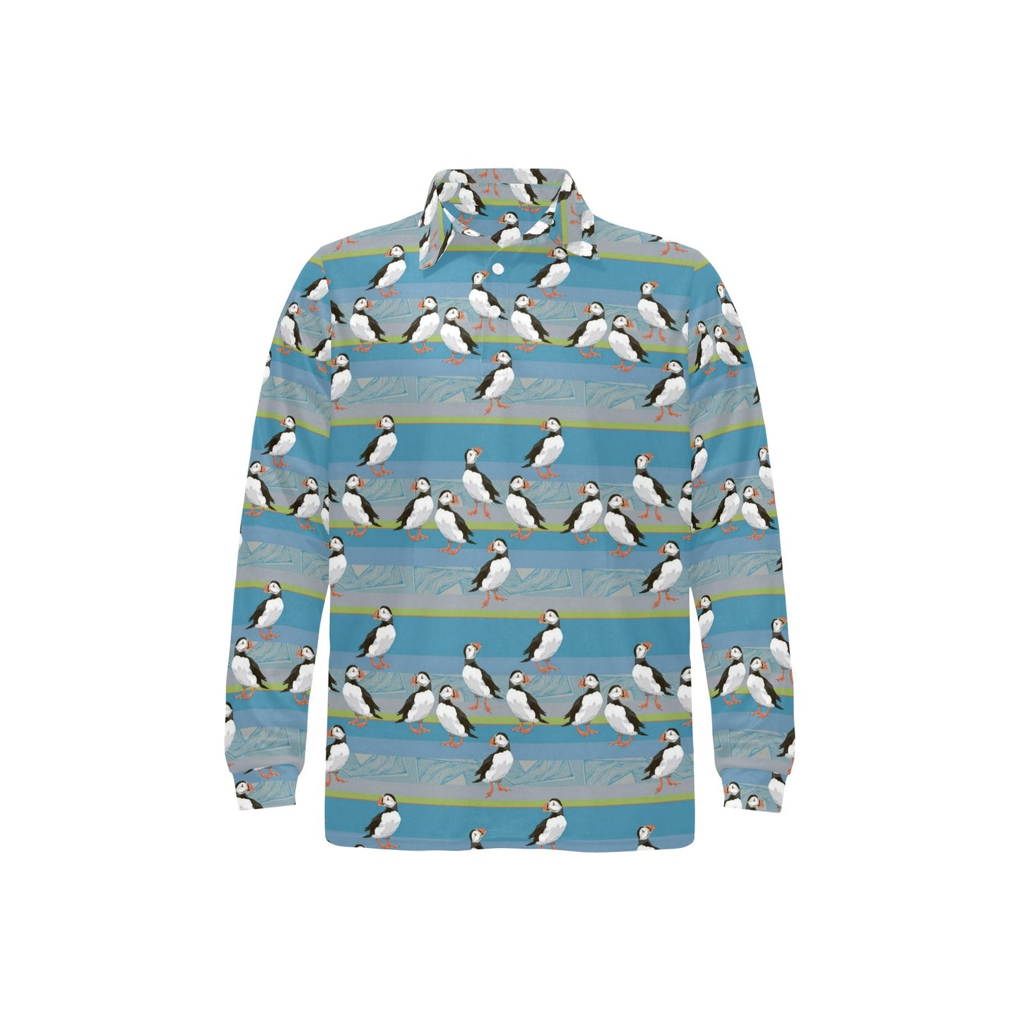 Puffin Pattern Print Design A01 Long Sleeve Polo Shirt For Men's