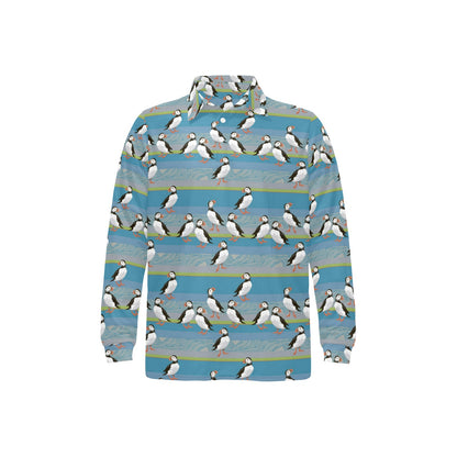 Puffin Pattern Print Design A01 Long Sleeve Polo Shirt For Men's