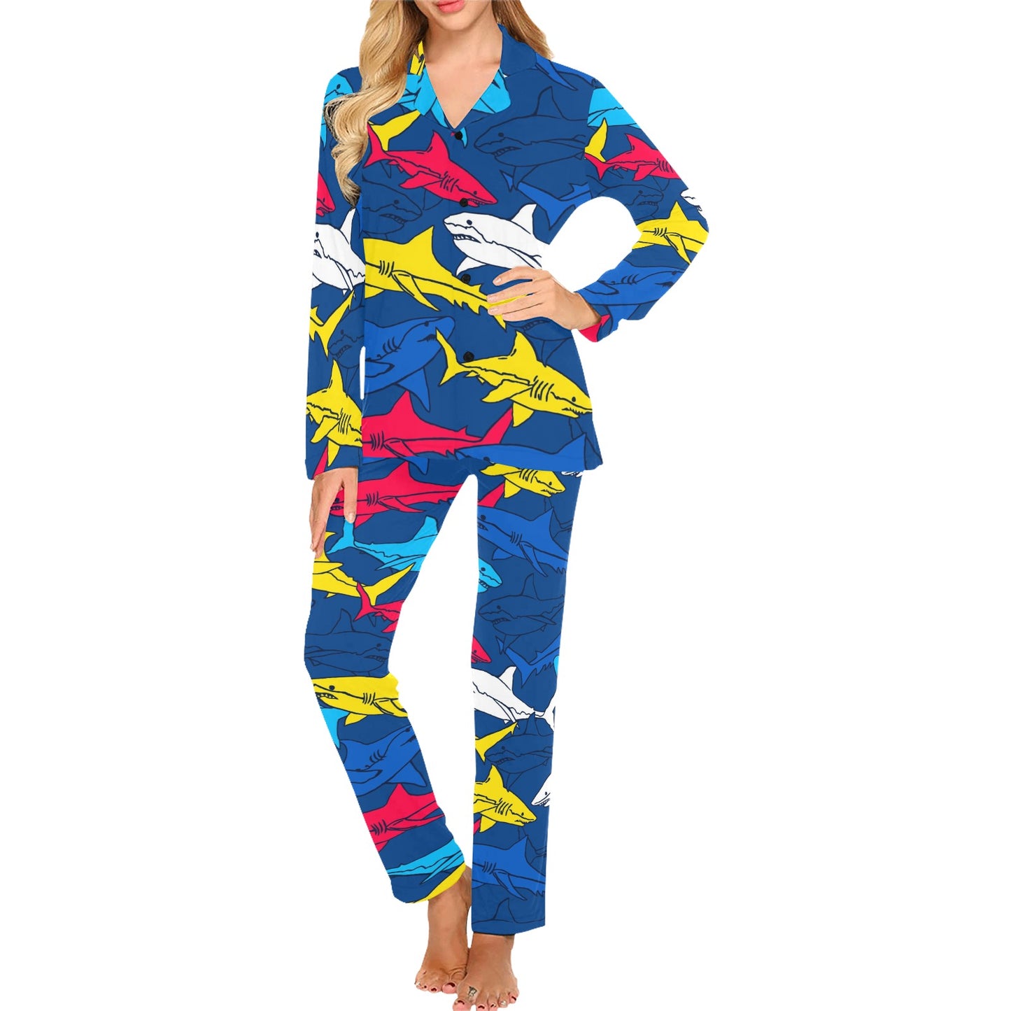 Shark Color Pattern Women's Long Pajama Set