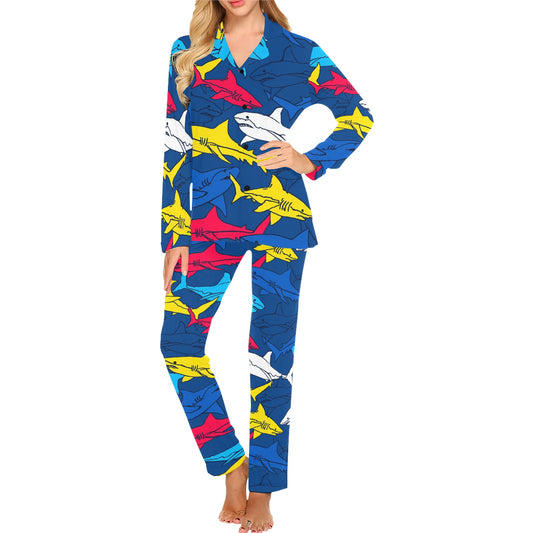 Shark Color Pattern Women's Long Pajama Set