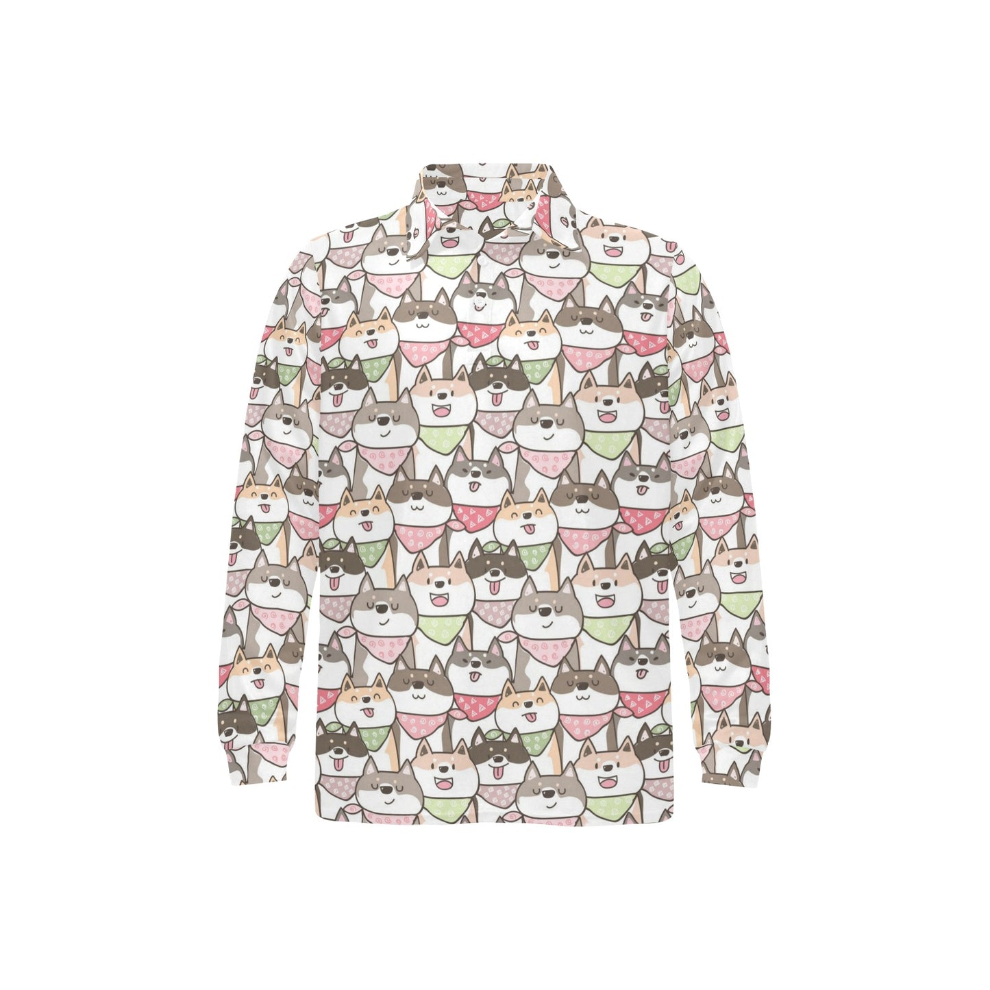Shiba Inu Print Design LKS305 Long Sleeve Polo Shirt For Men's