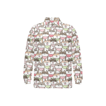 Shiba Inu Print Design LKS305 Long Sleeve Polo Shirt For Men's