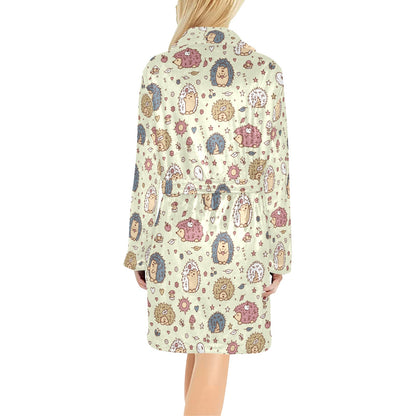 Hedgehog Cute Pattern Print Design 01 Women's Fleece Robe