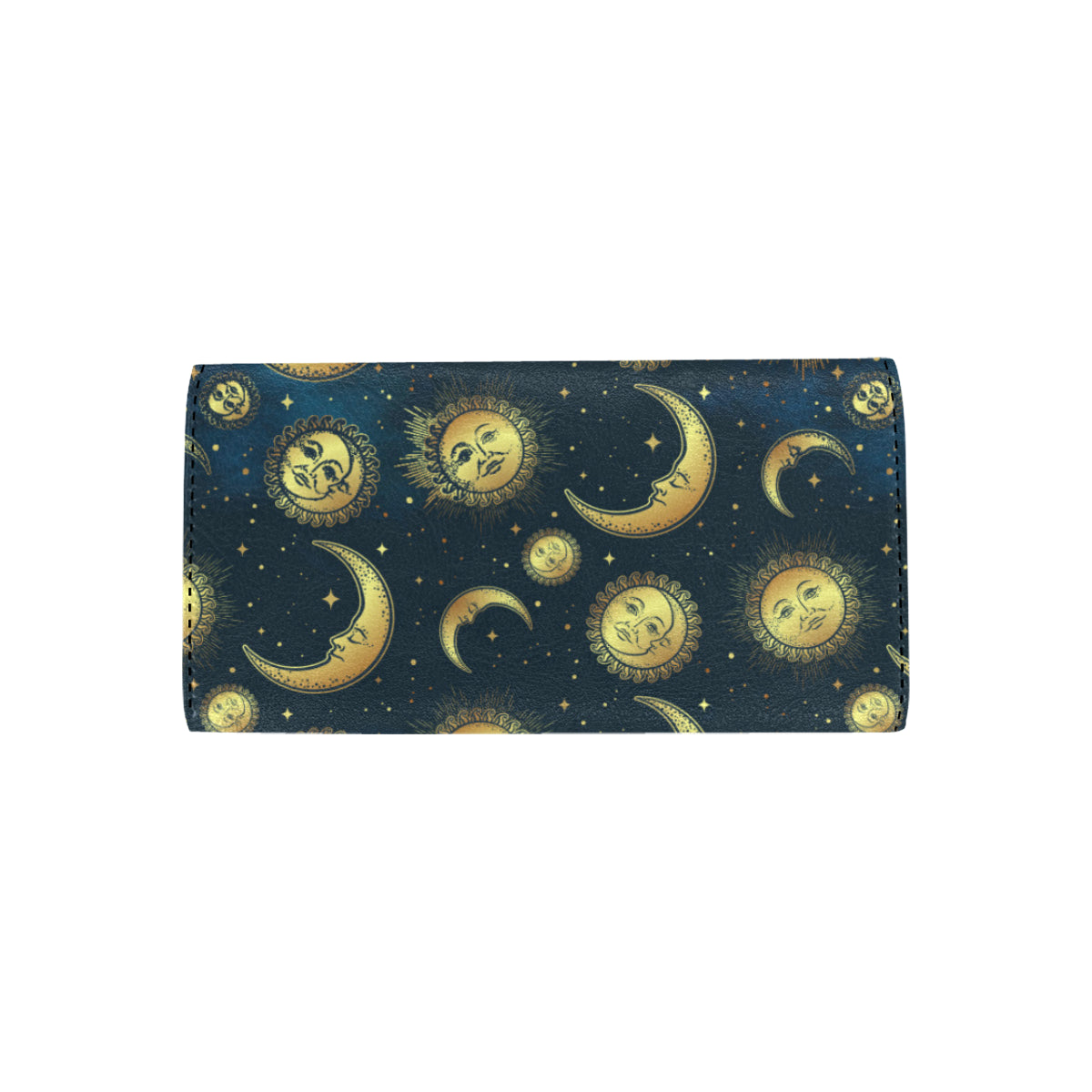 Gold Sun Moon Face Women's Trifold Wallet