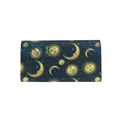 Gold Sun Moon Face Women's Trifold Wallet