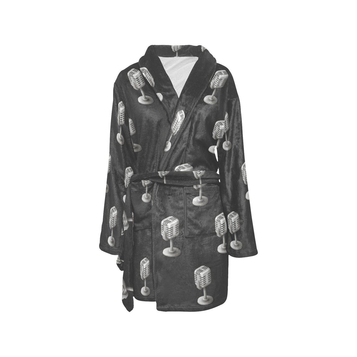 Microphone Vintage Pattern Print Design 01 Women's Fleece Robe