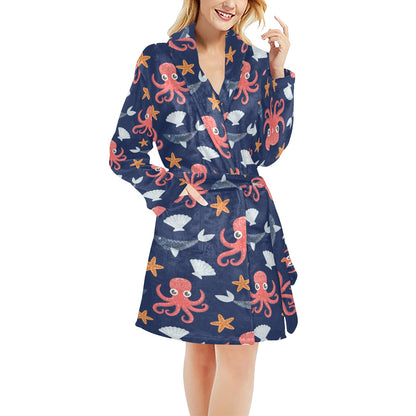 Octopus Pattern Print Design A04 Women's Fleece Robe